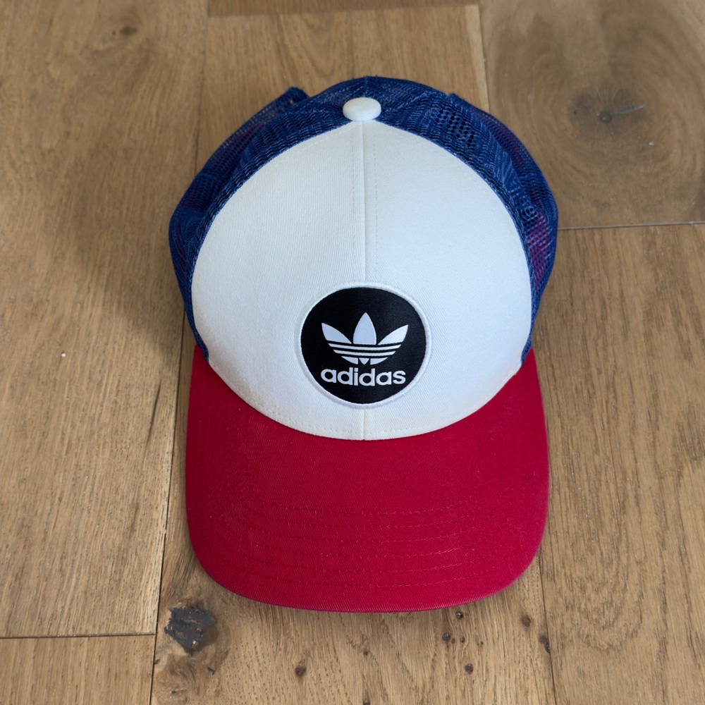 Adidas Trefoil Trucker Hat Snap Back Red White and Blue